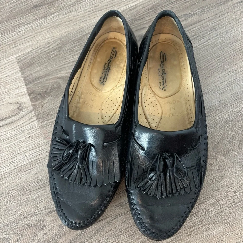 Men’s Santoni Vero Cuoio Italian Old Money Leather Slip On Loafers w/ Tassles